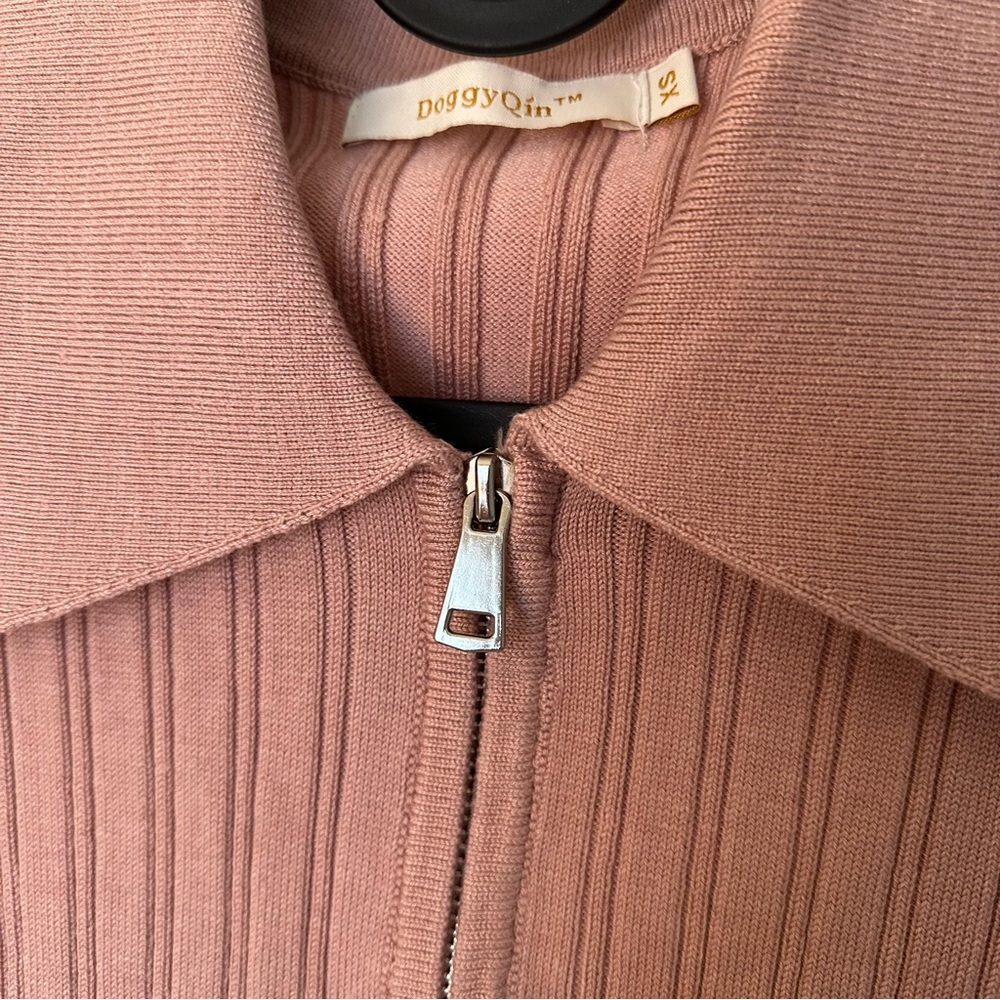 Knit Collared Ribbed Sweater Zip Crop Cardigan - Picture 2 of 3